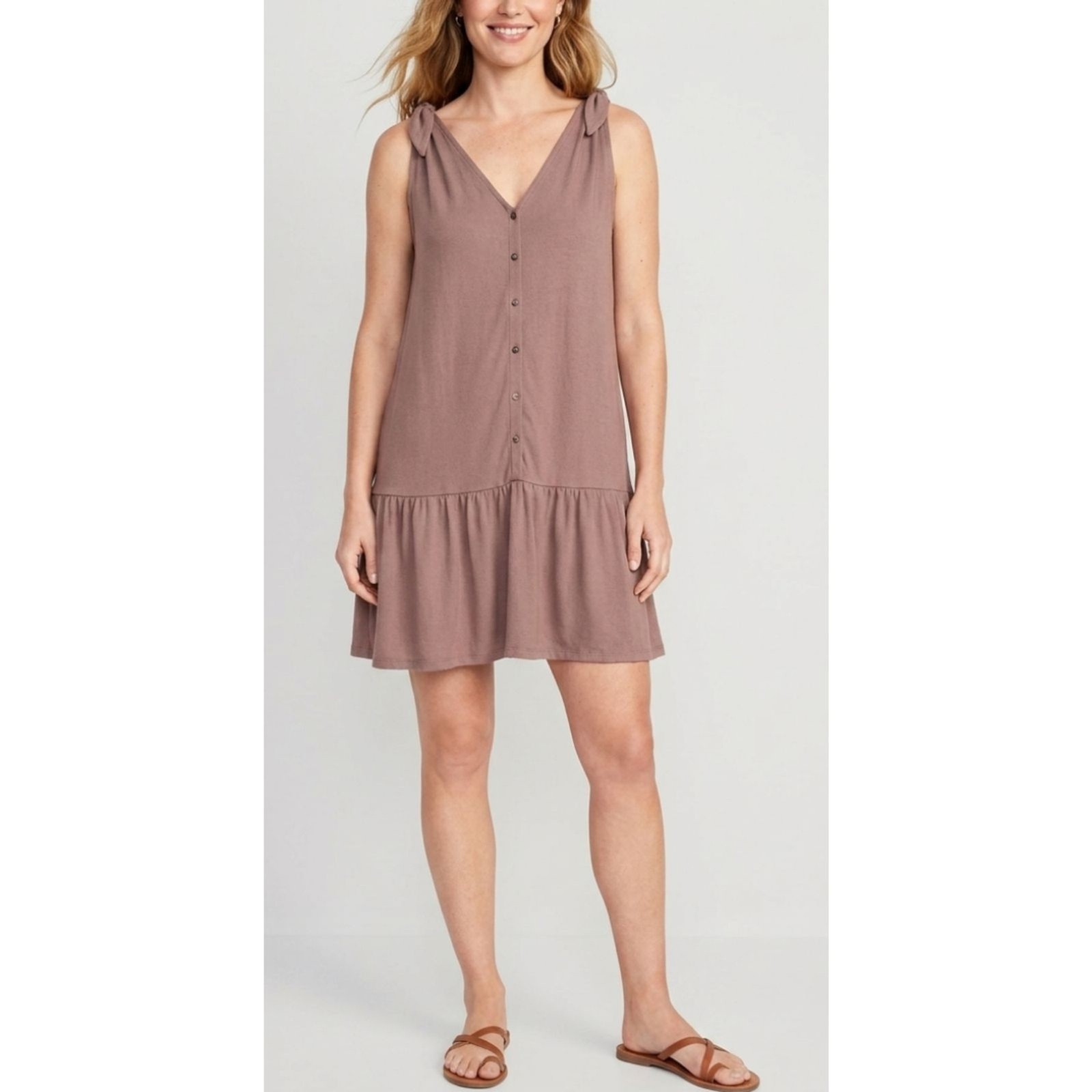 Ann Taylor LOFT 2021 Bow Strap Button Flounce Dress Women’s Size Small