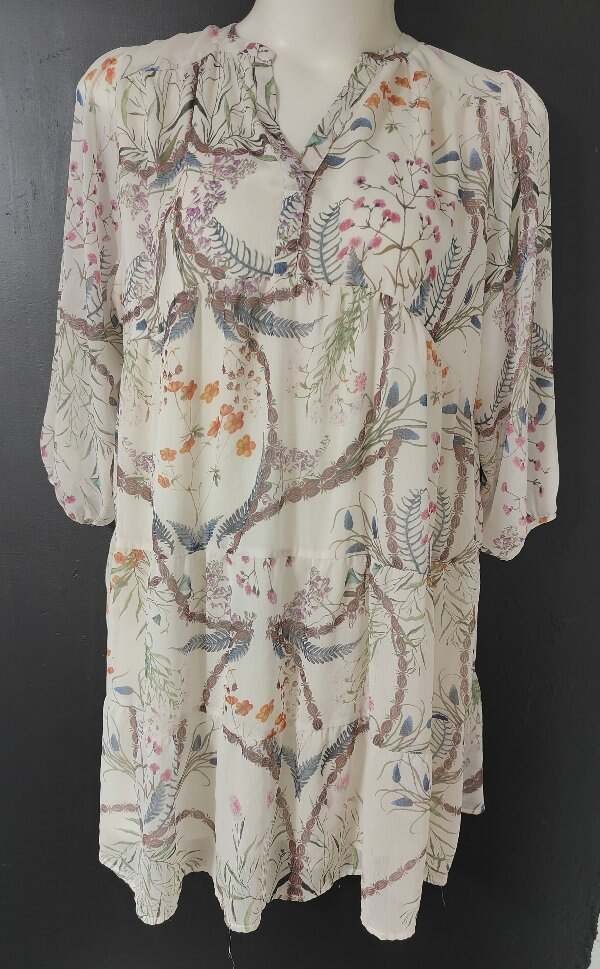 Fairhope Women’s XXL Dress NWT Ivory Print Tiered Peasant Lined Long Sleeve Non