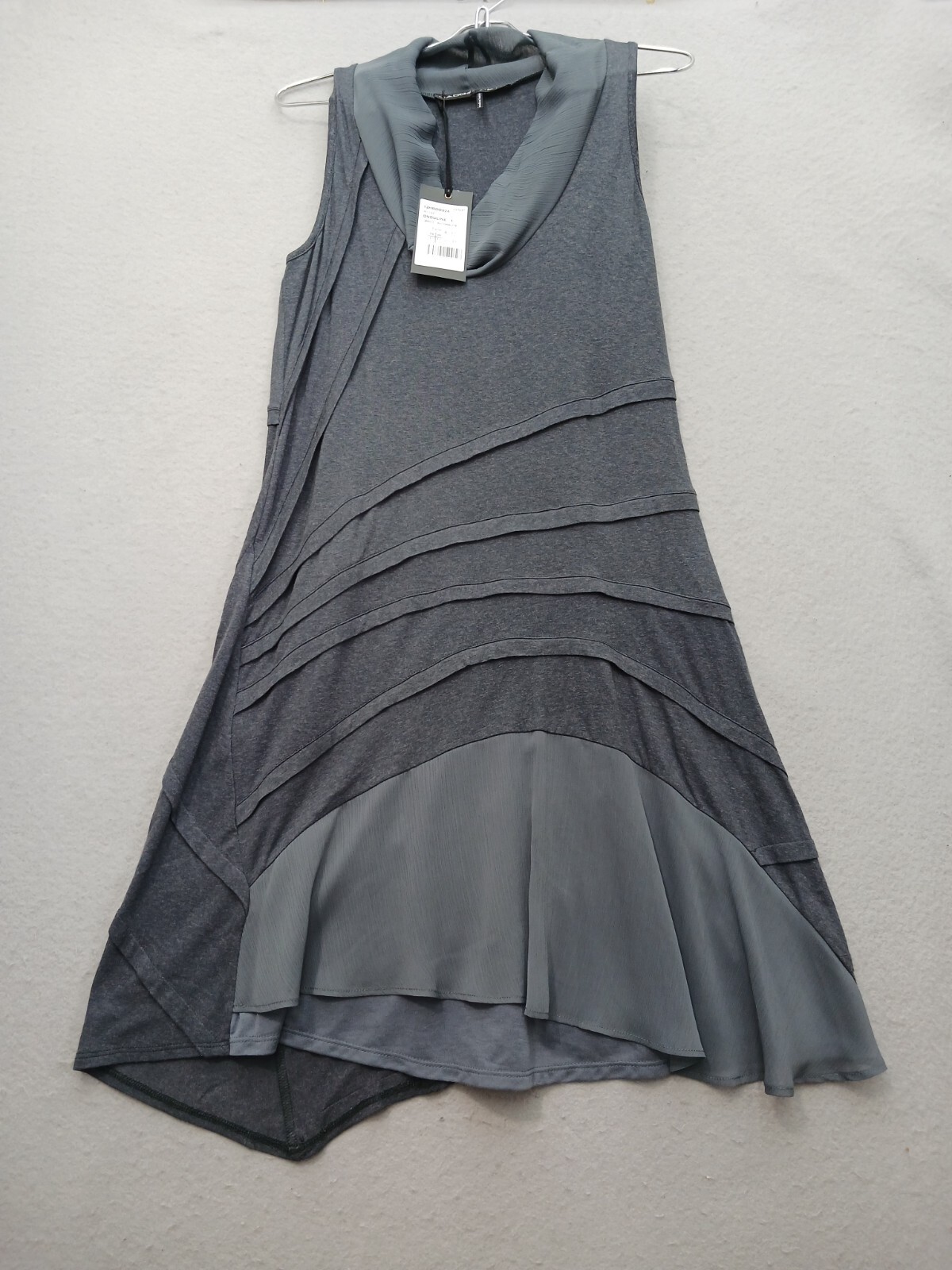 MADO et Les Autres Asymmetrical Midi Dress T1 Gray Sleeveless Cowl Neck Casual