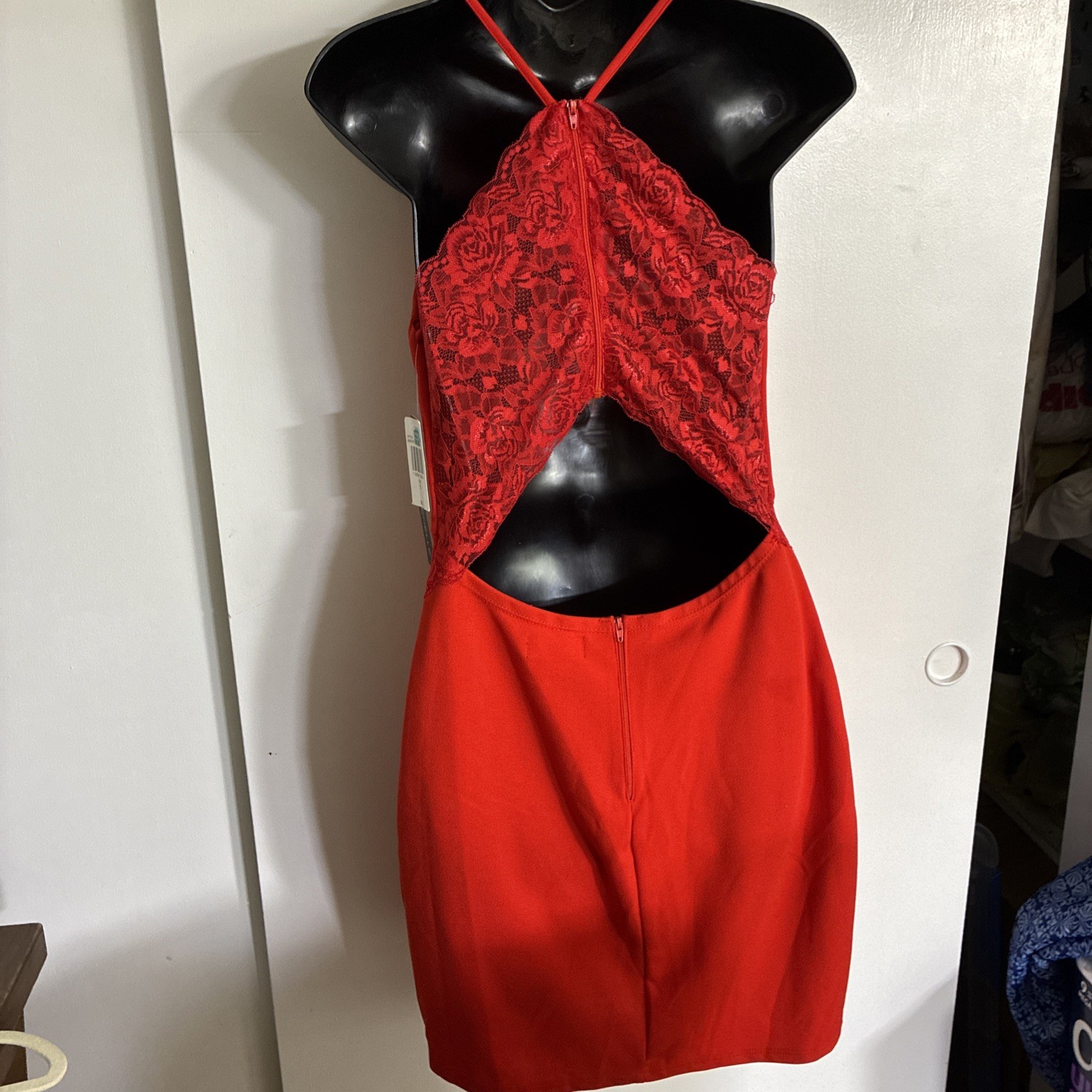 My Michelle Red V-Neck Lace Back Mini Dress Size 11