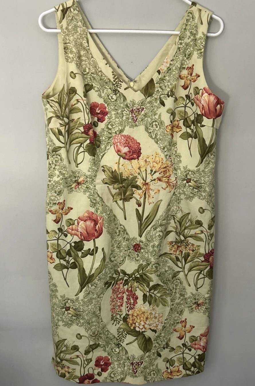 Talbots Vintage Beaded Embellish V Neck Dress Party Travel Size 12 Multicolor