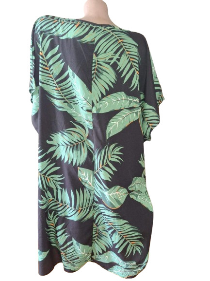 Emery Rose Shein Black Tropical Palm Leaf Summer Dress Plus Size 5XL Tunic Boho