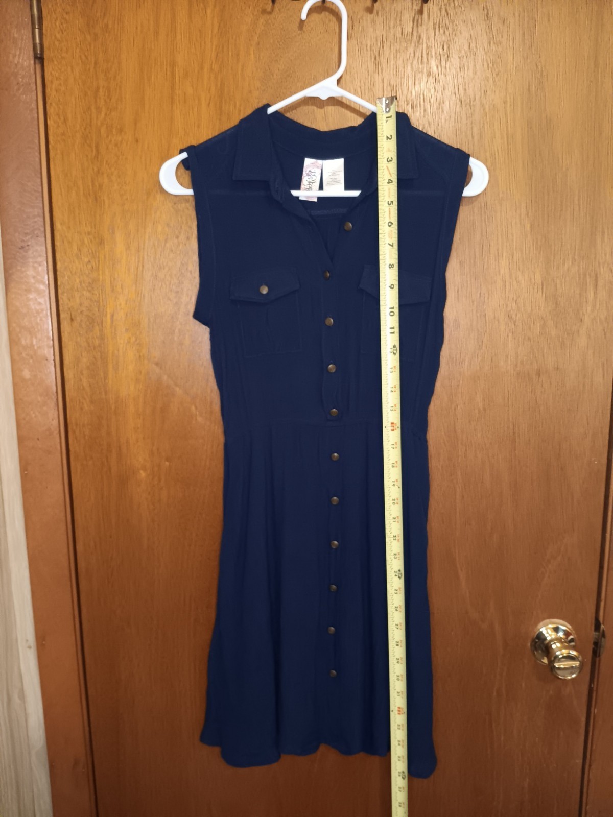 L8ter Medium M Navy Blue Button Up Sleeveless Short Dress Elastic Waist