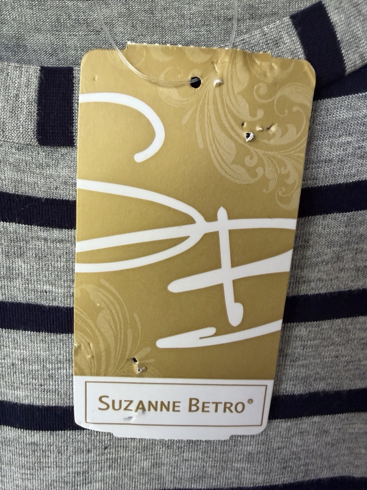 NWT Suzanne Betro A-Line Dress Gray With Navy Stripes 1X $71