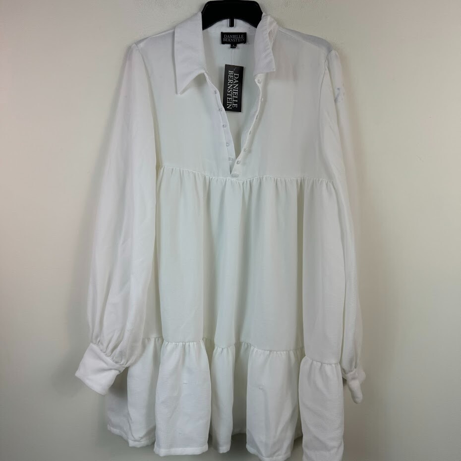 Danielle Bernstein Womens L White Button Down Baby Doll Dress NWD DC56
