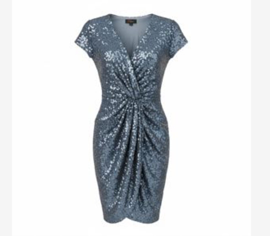 New with tags JM Studio John Meyer silver gray sequined cocktail dress, size 10