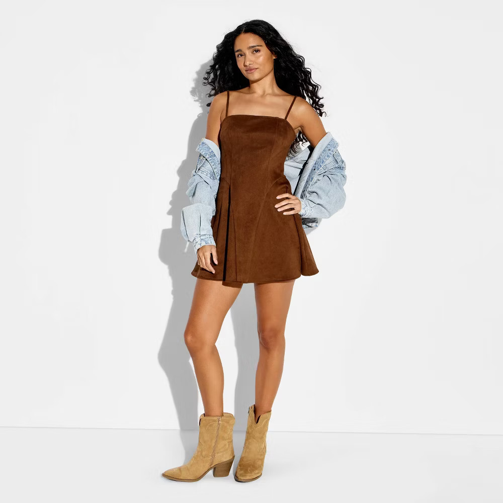 Women Mini Suede Skater Dress – Wild Fable Brown M