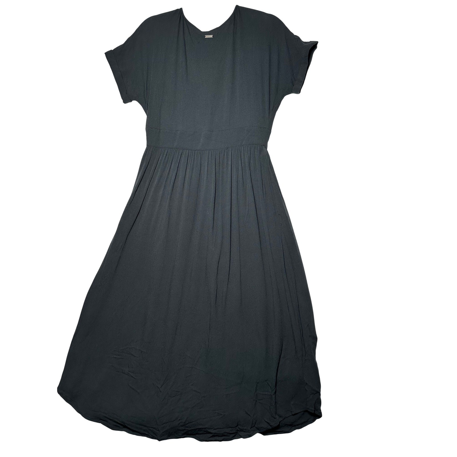 The Normal Brand Black Rayon Button Front Midi Dress Women’s S V-Neck
