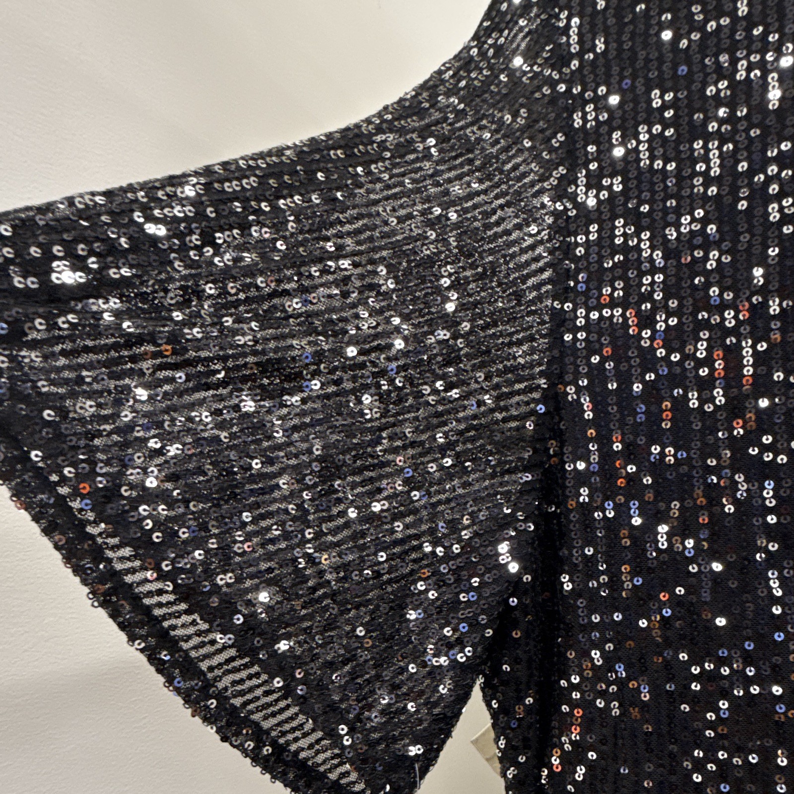 SLNY Black/Silver Sequin V-Neck Maxi Dress Short Flutter Sleeve 18W