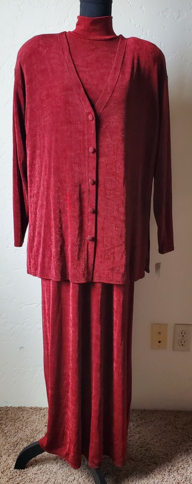 #39 – LINDA LUNDSTROM Basics Red Dress + Cardigan 2Pc Set L NWT New Vintage 70s