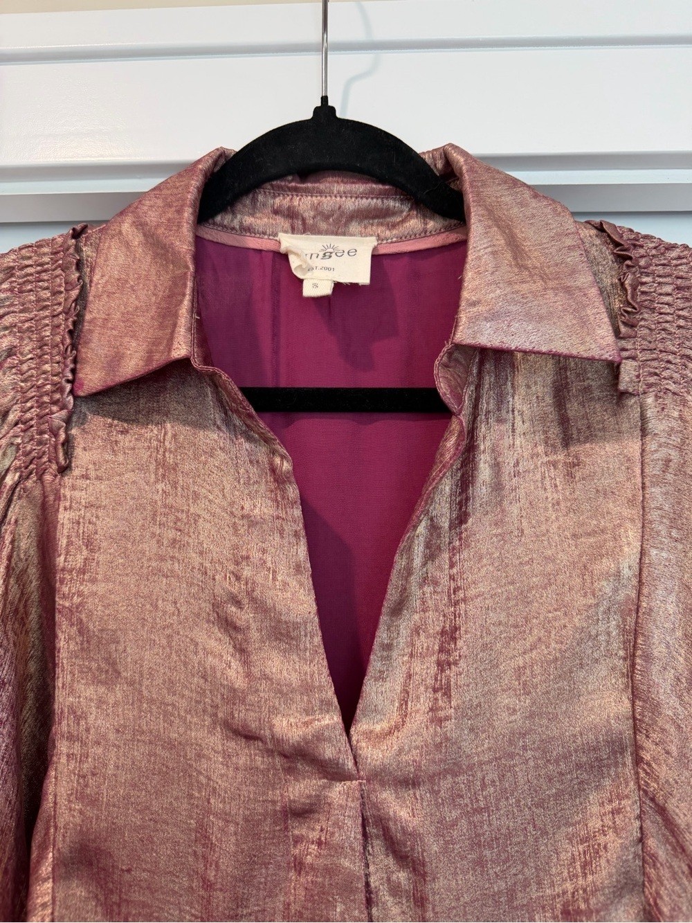 Umgee Metallic Rose Long Sleeve Collared Dress Size Small