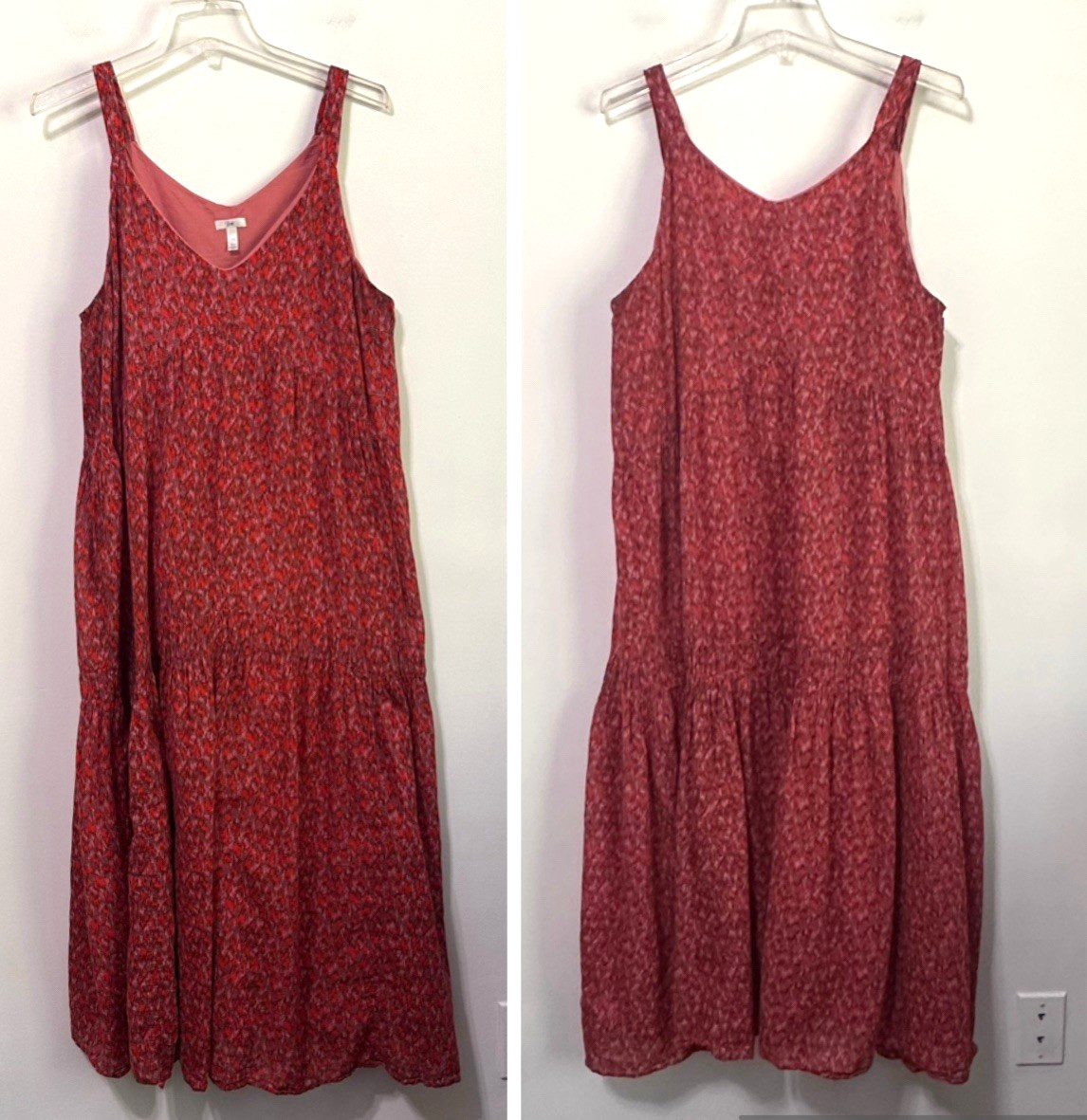 Joie Midi Tank Dress L Tea Rose Tiered Lined Sundress Boho Floral Festival Party