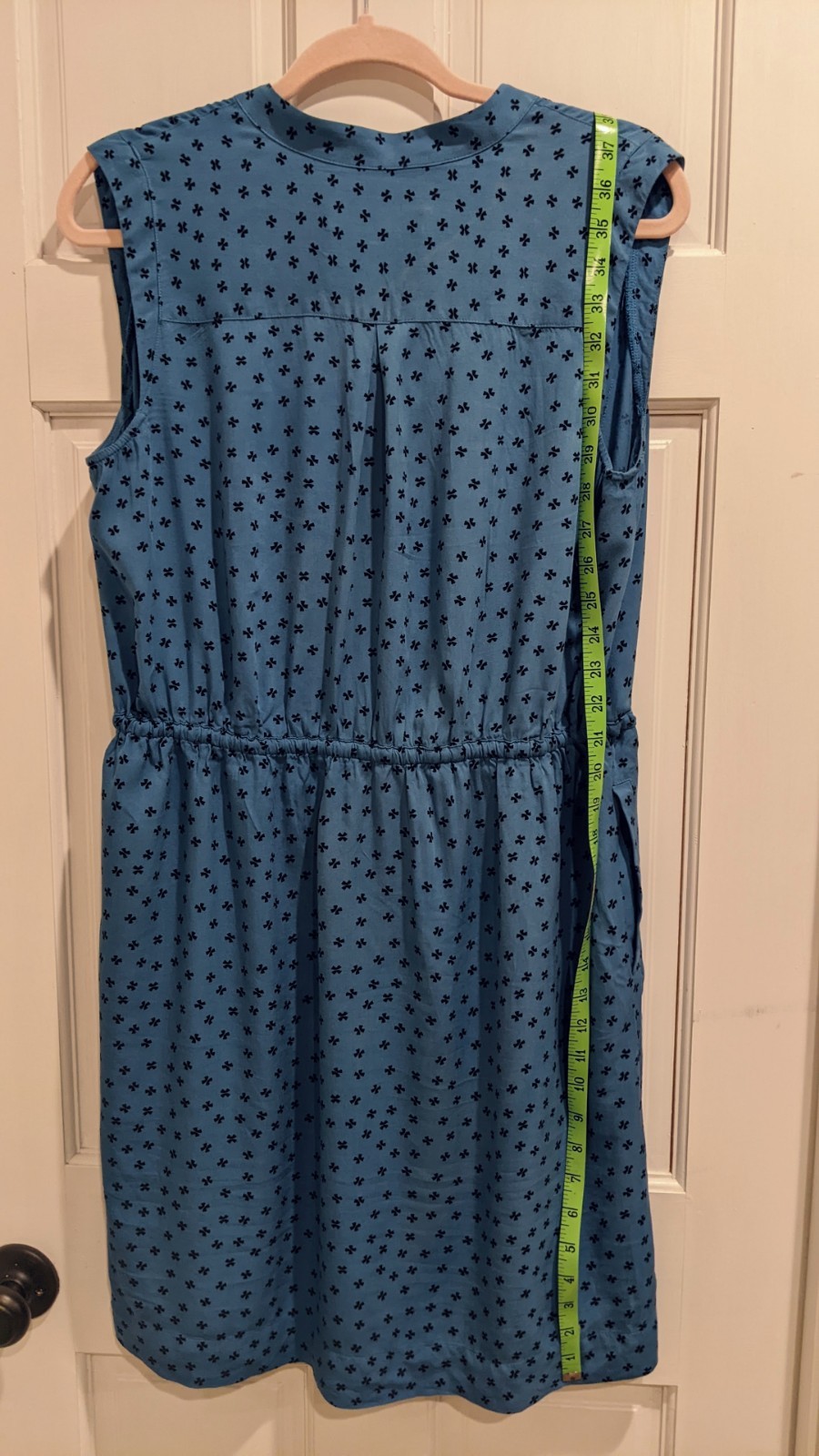 Loft Teal Blue Sleeveless Drawstring Floral Print Dress Size Large