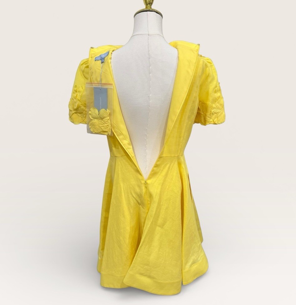 Antonio Melani SZ 10 Iris Linen Floral Appliqué Mockneck Dress Sunshine Yellow