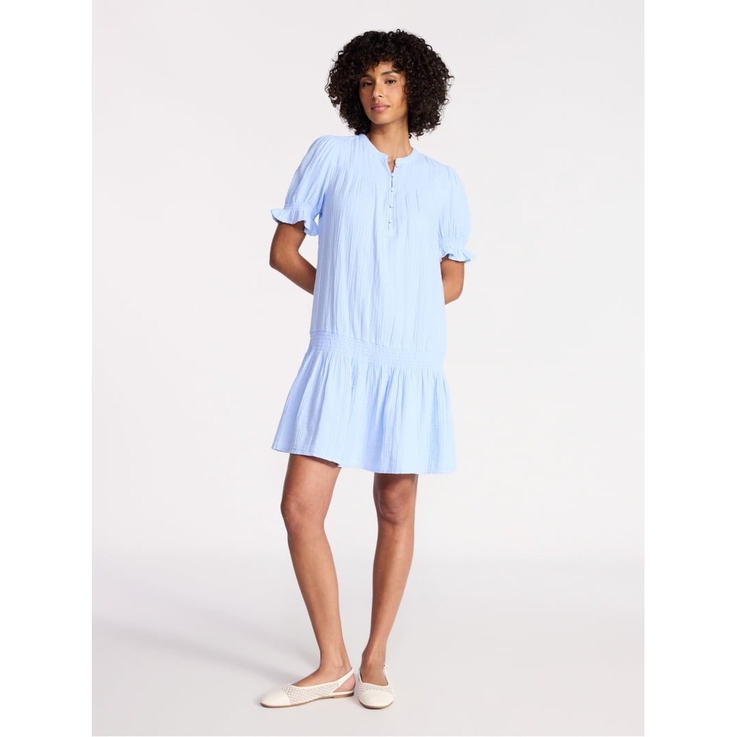 Time and Tru Womens Blue Cotton Gauze Drop Waist Short Dress XS 0-2 New