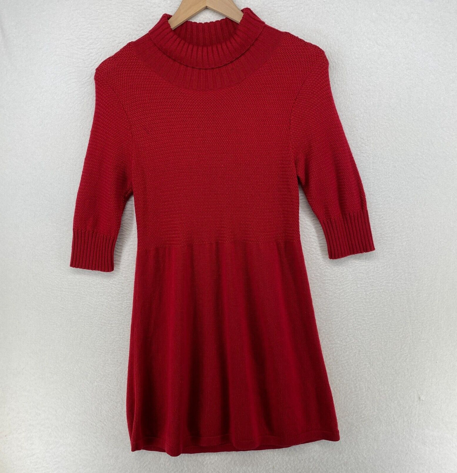 EILEEN FISHER Sweater Dress XS Merino Wool Mock Turtleneck Long Sleeve Red
