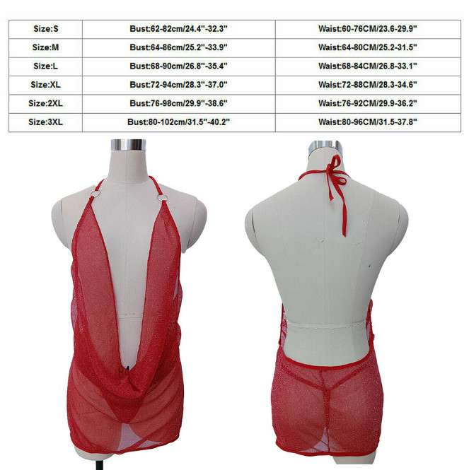 Small RED Sequin Glittery Naughty Knit V-Neck PLUNGE! Backless Bodycon Lingerie