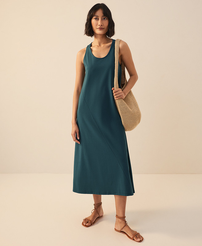 PACT Organic Fit & Flare Relaxed Tank Dress – Deep Aqua NEW