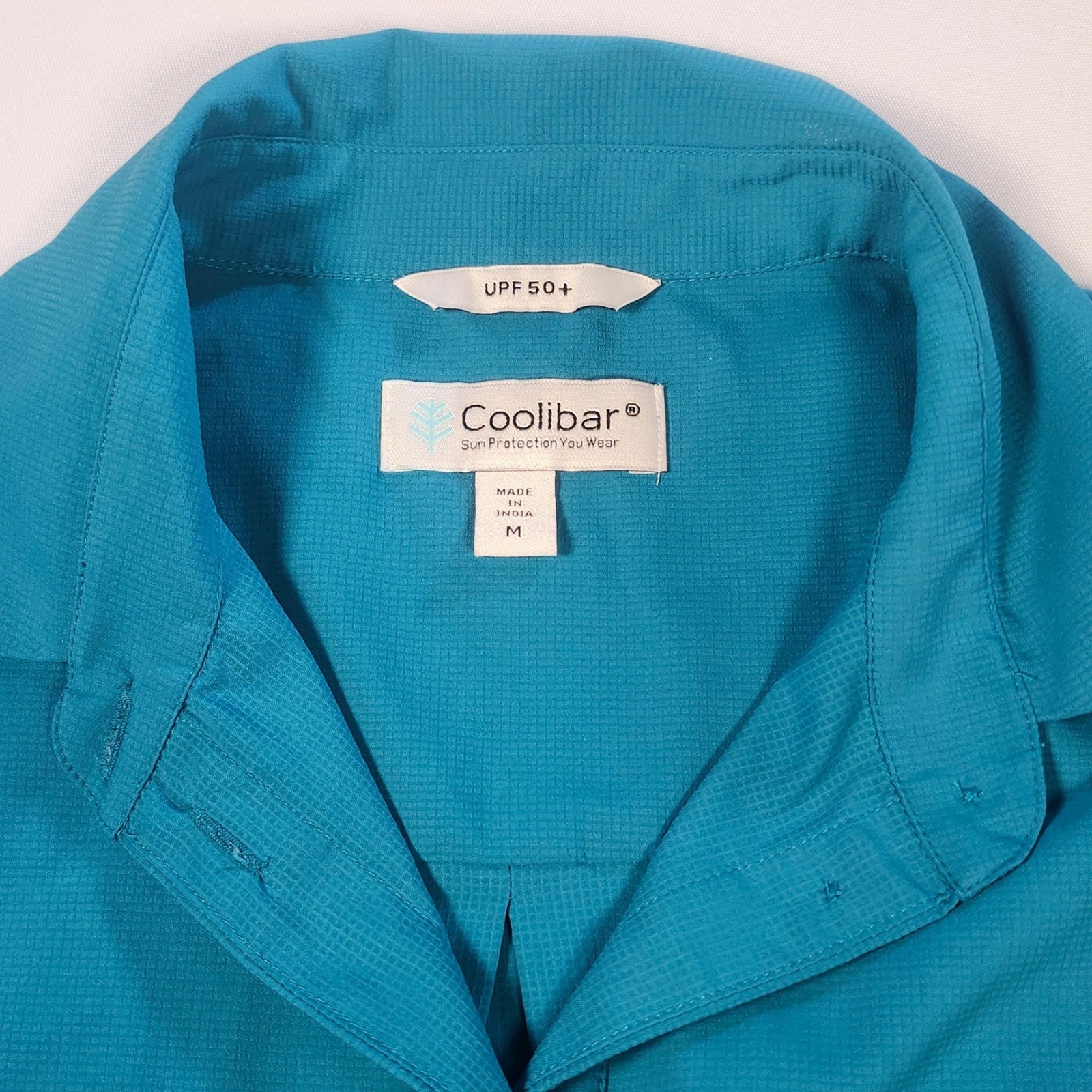 Coolibar Espanola Way Button Front Midi Dress Size Med Teal UPF 50 Casual Resort