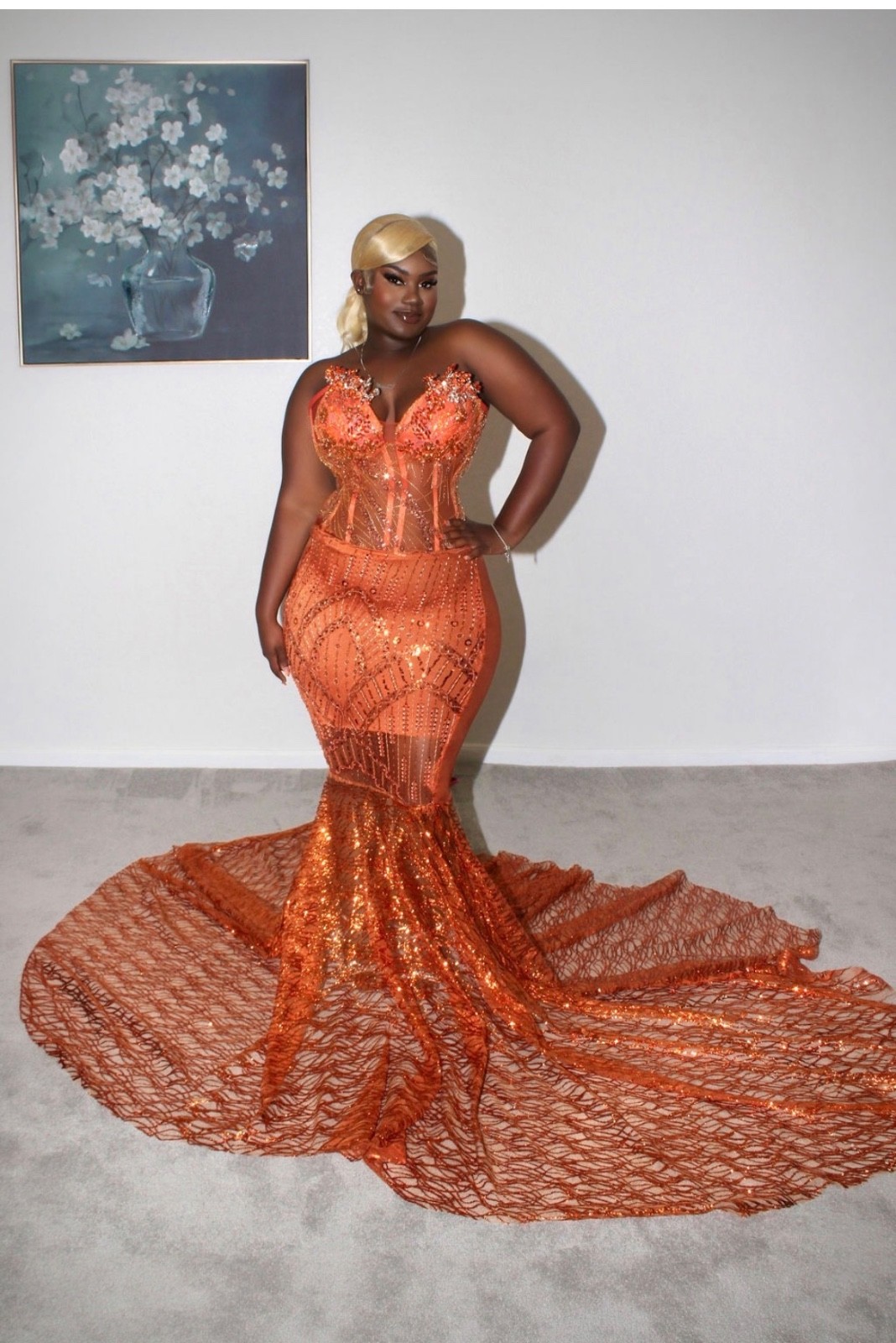prom dress size 12-14 Burnt orange corset long skirt can be sewn Together