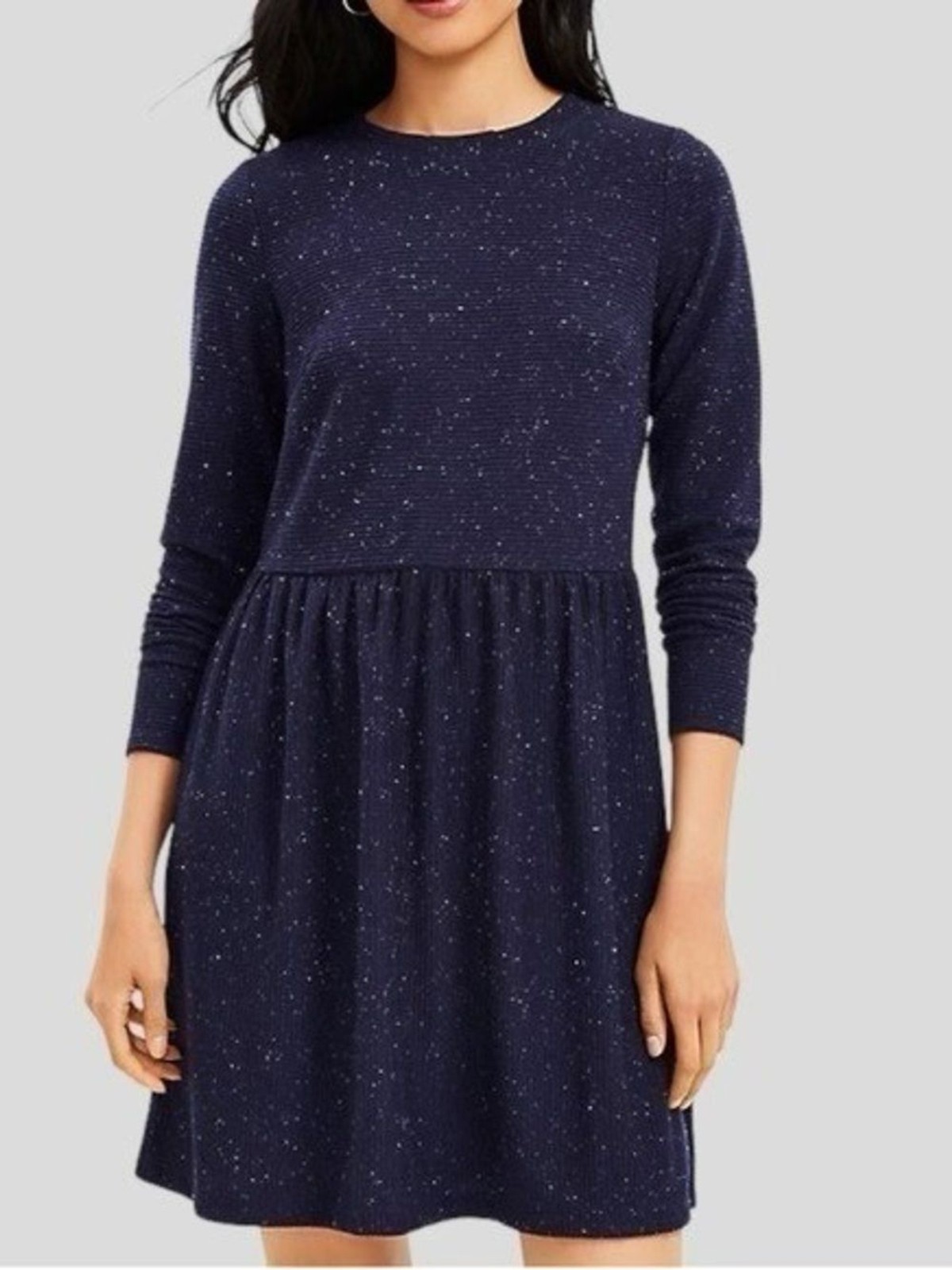 NWT LOFT Babydoll Tunic Dress Navy Knit Button Up Back: Dark Academia