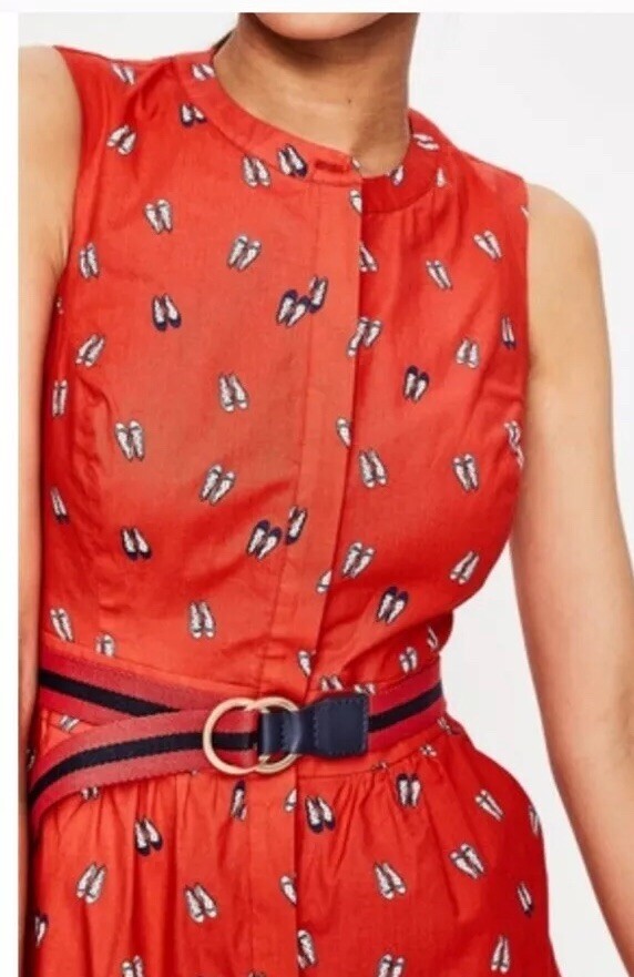 57 Boden Leila Red Shirt Dress Ballet Slipper Shoe Print Red 8 Flawless $129