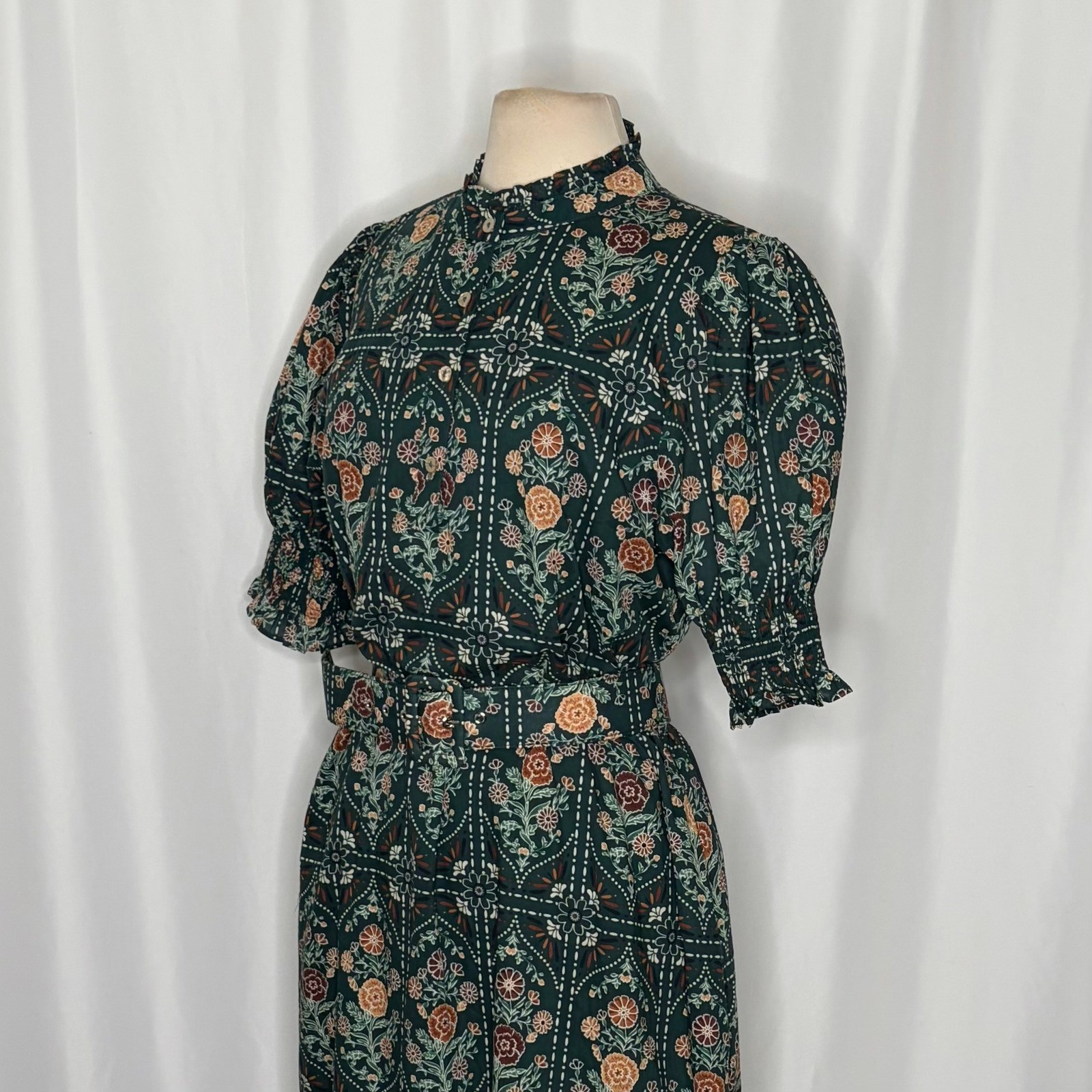 NWT!! J. MARIE Hazel Printed Short Sleeve Button Front Midi Ruffle Dress X-Large