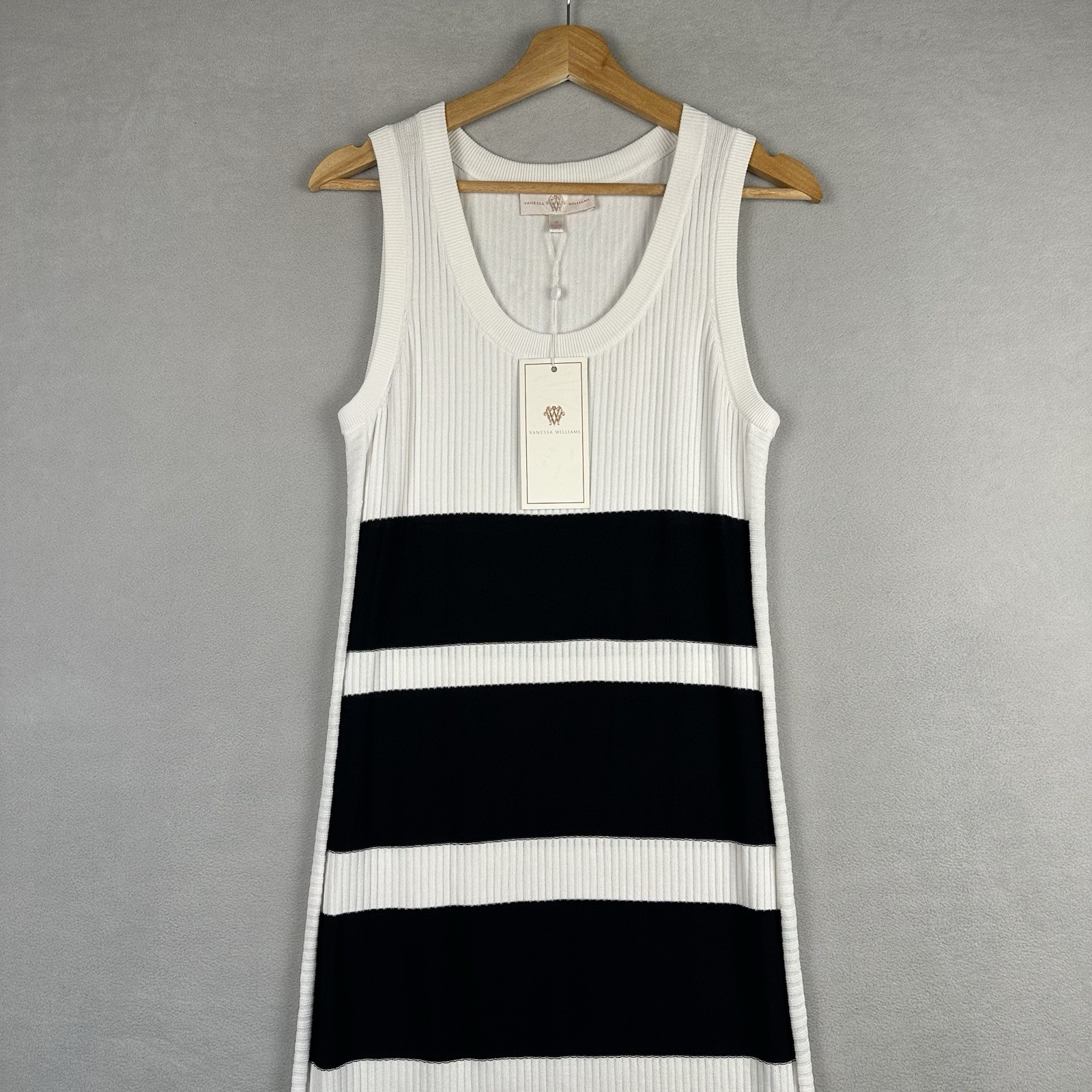 Vanessa Williams Bodycon Ribbed Maxi Tank Dress Womens Medium White Black Stripe
