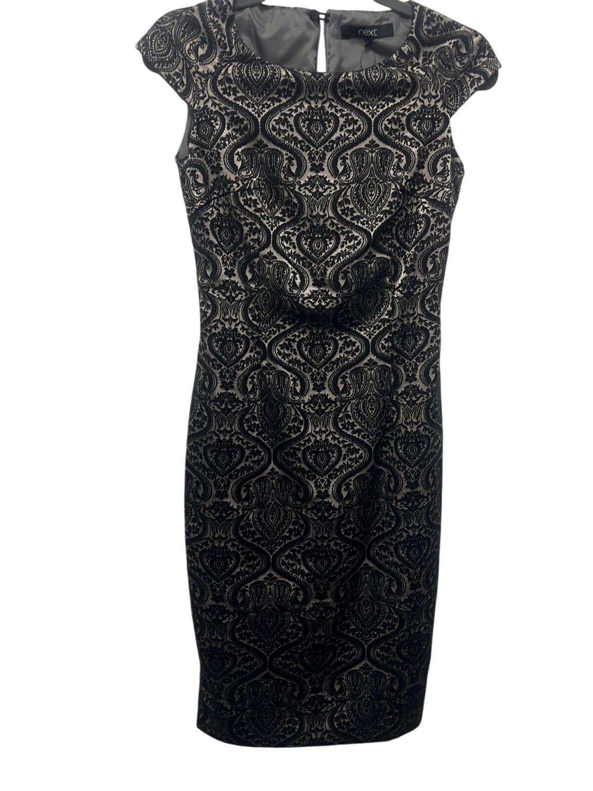 Next Black Lace Overlay Dress with Gold Size UK 6