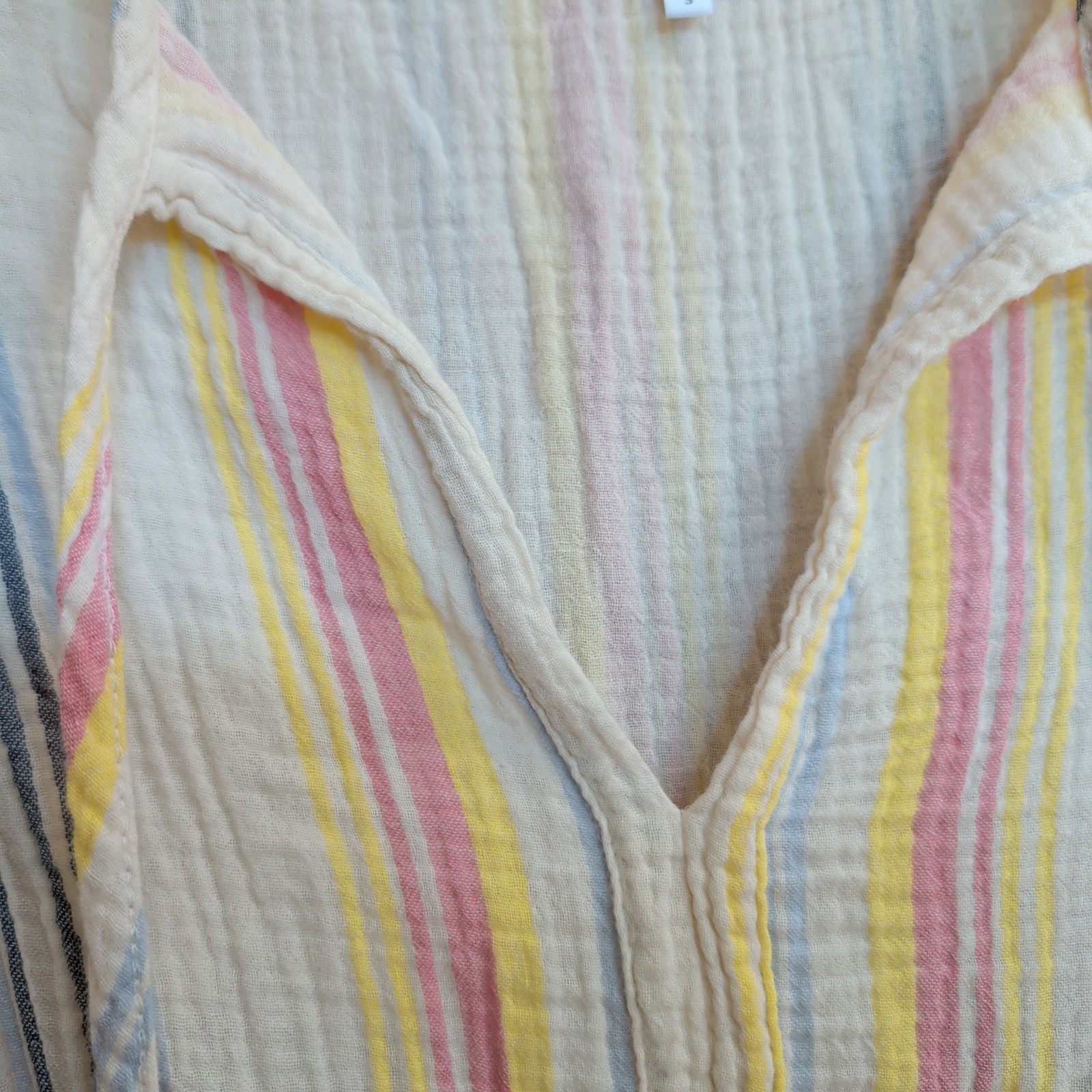 Sundry Gauze Split Neck Dress Sz S Pastel Stripes Coastal Chic Boho Cottagecore