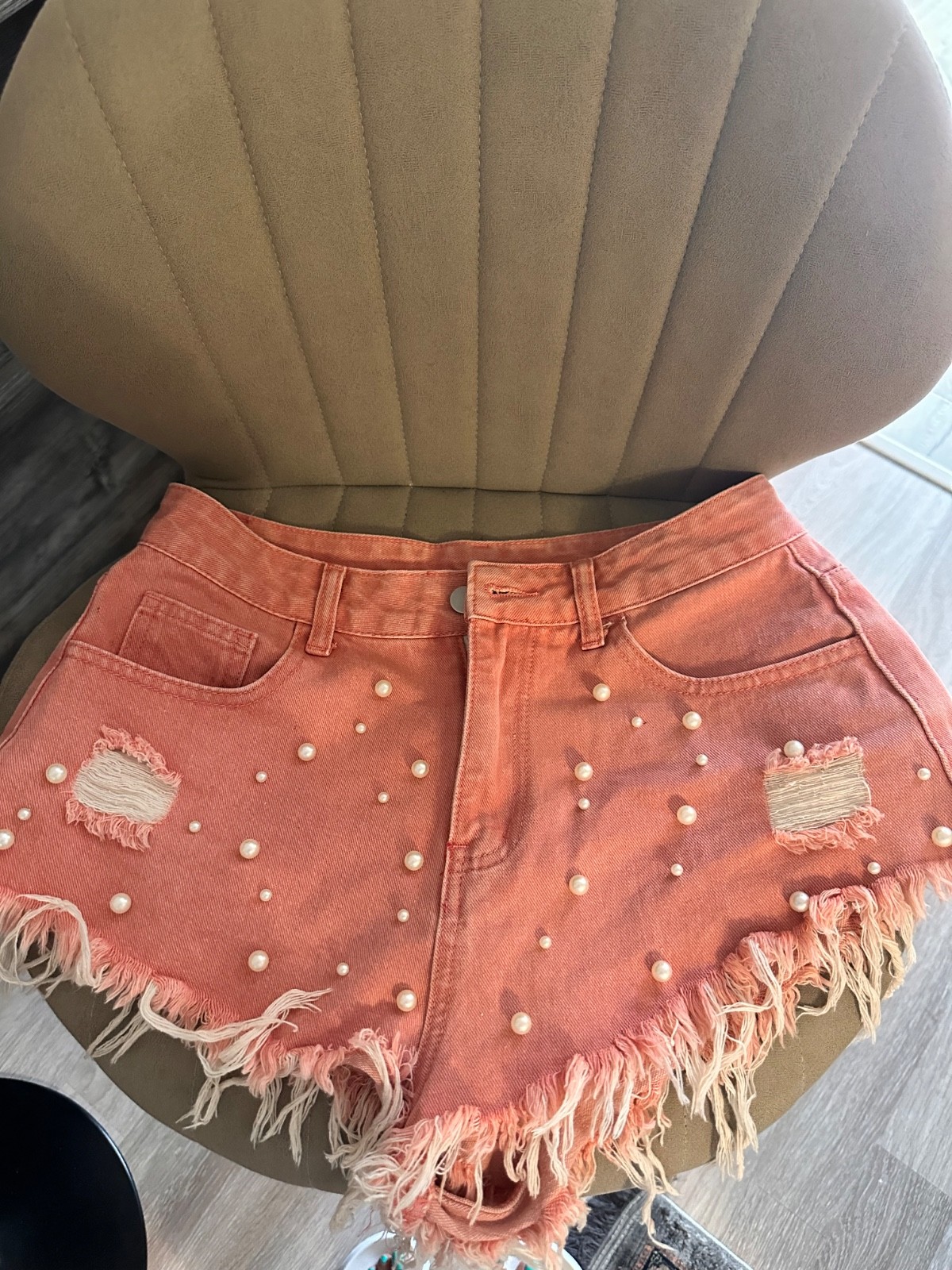 peach Short with pearls on,used only ones