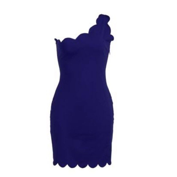 Women’s One Shoulder Dress Solid Color Wavy Hem Tight-fitting Short Dress Size M