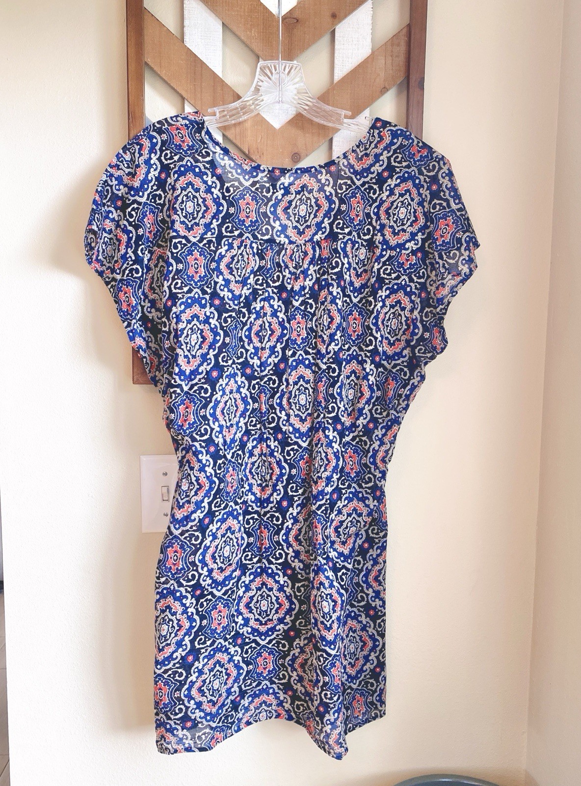 EUC JCrew S Cotton Tissue Tunic Top Dress Sheer Fabric Vneck Drawstring Waist