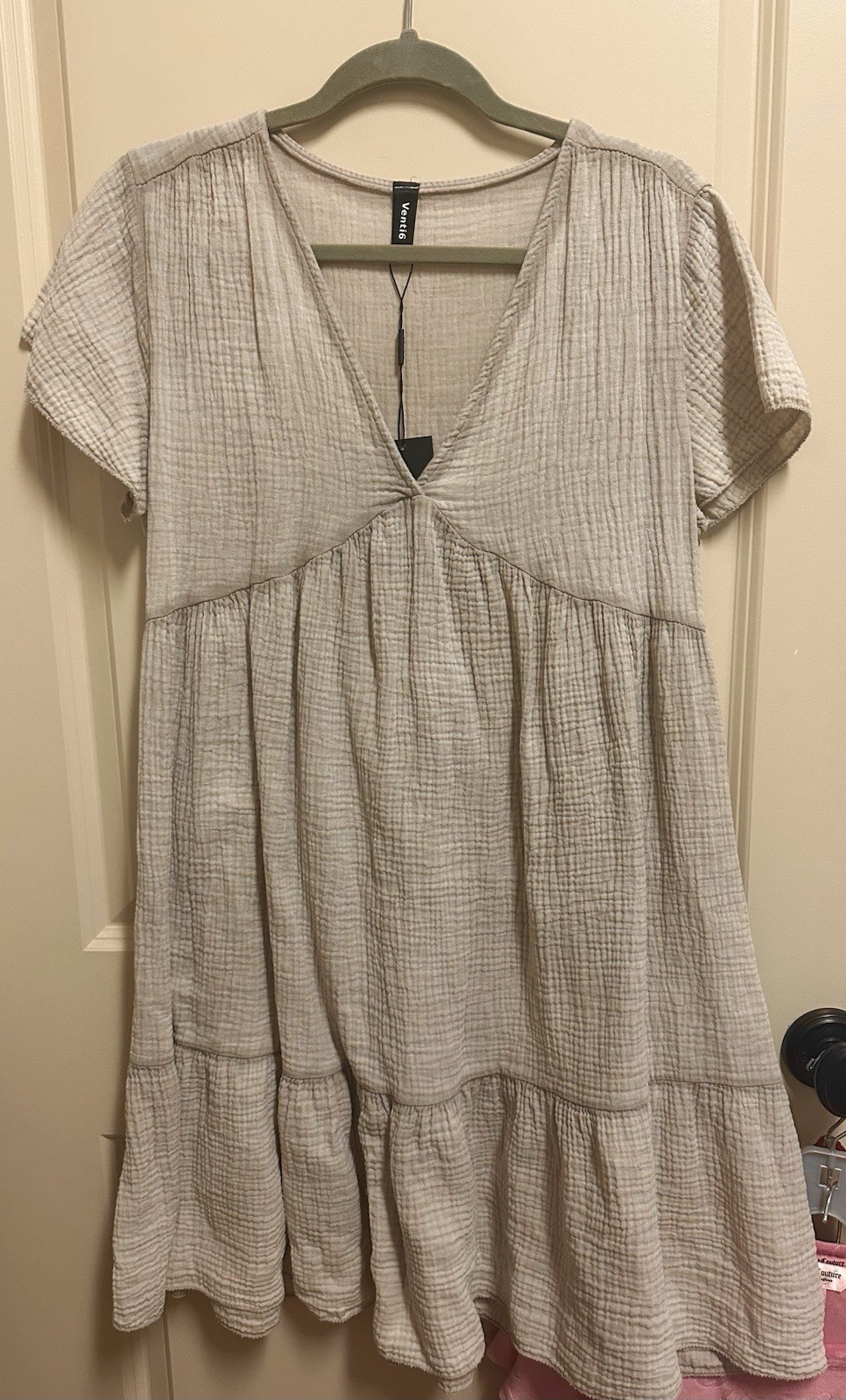 BOUTIQUE VENTI6 ITALY NEW 100% Cotton Cap Sleeve Flowy Dress S Beige BRAND NEW