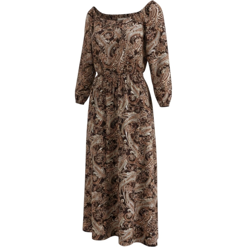 Boho By The River Paisley Smocked Maxi Dress Large Brown Long Sleeve Cottagecore