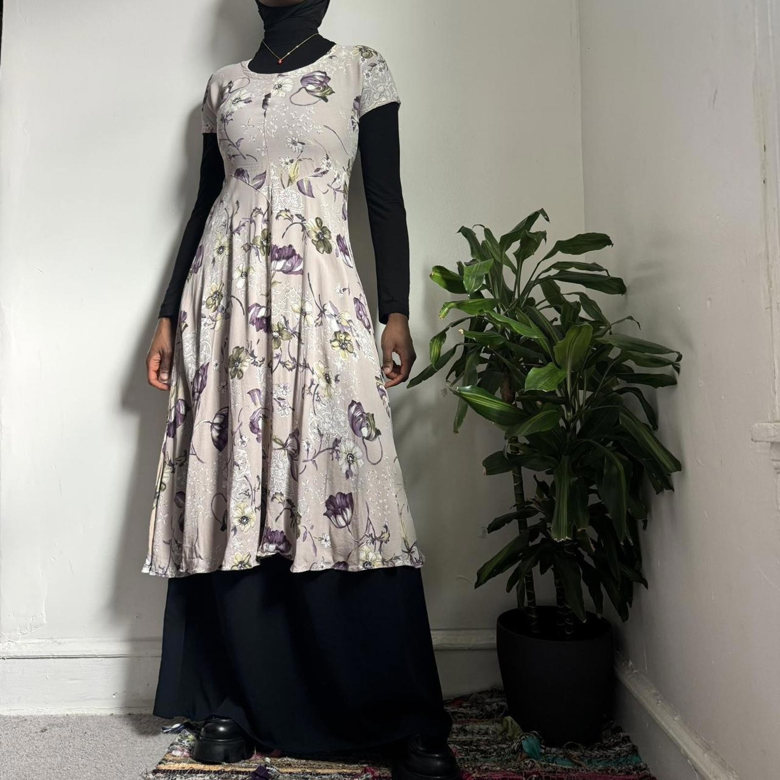 Vintage Nostalgia Floral Whimsigoth Midi Dress size S