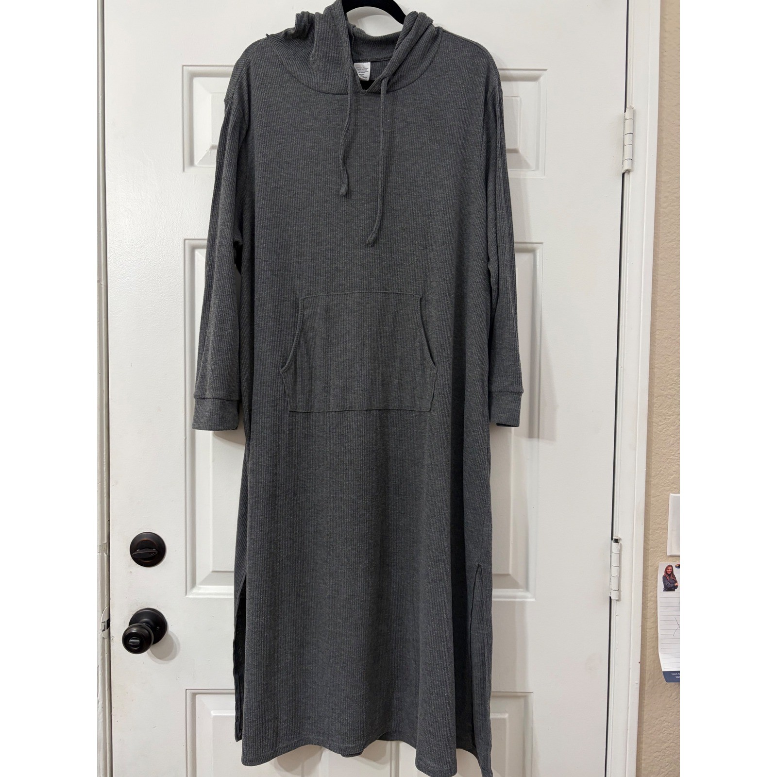 JOYSPUN | Ribbed Knit Hooded Maxi Dress Long Sleeve | 2X || Grey |