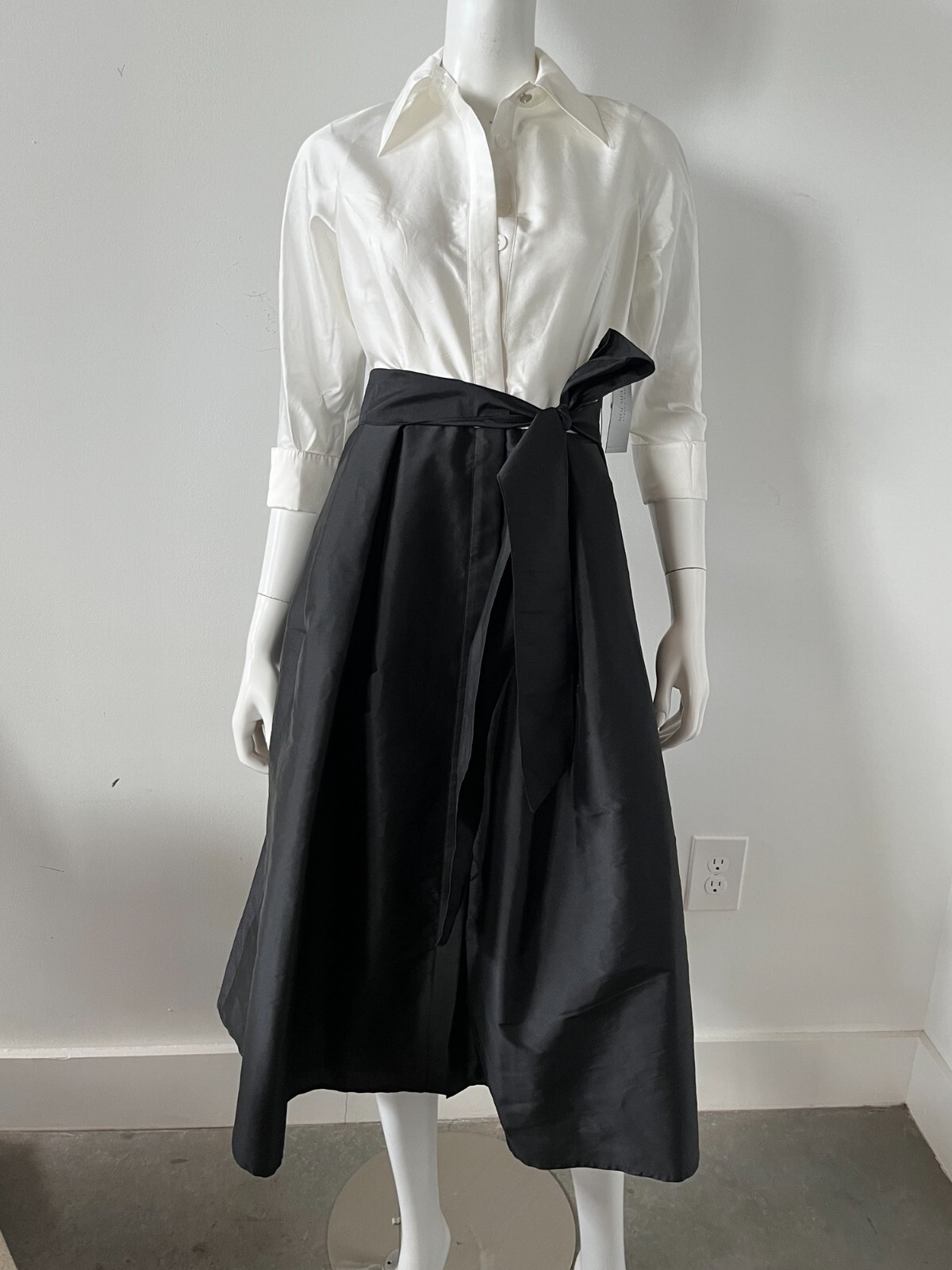 Teri Jon Colorblock Taffeta Shirtdress Size 2 White Black