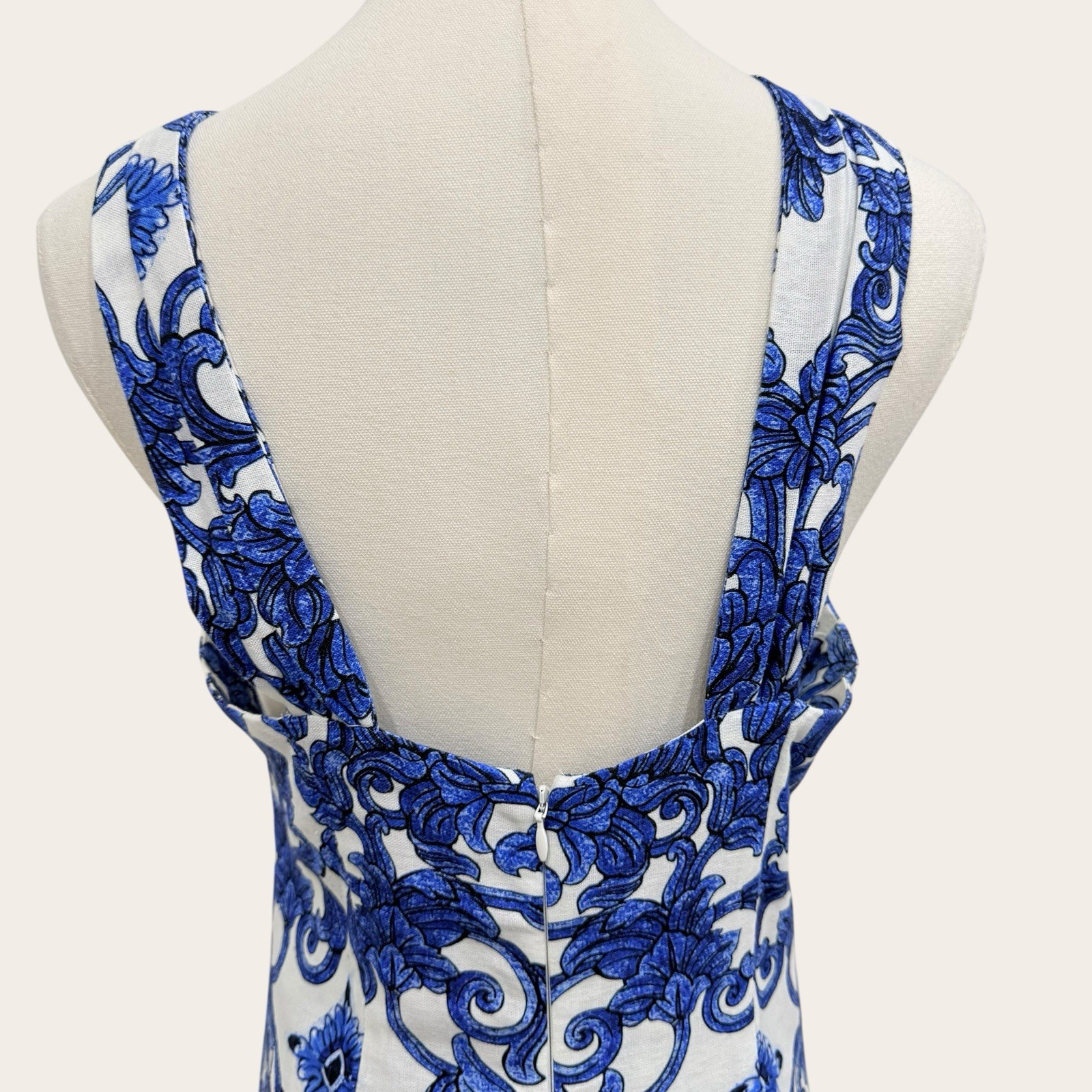 Antonio Melani Bronwyn Blue Tile Print Linen Blend A-Line Halter Maxi Dress SZ 4
