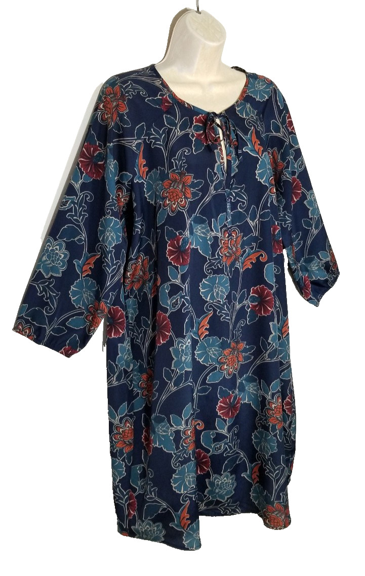 Gap Women XXL Multicolor Shift Dress Floral 3/4 Raglan Sleeve Drop Waist Keyhole