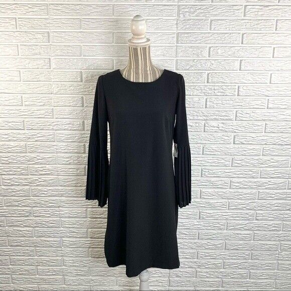 NY Collection Black Pleated Bell Sleeve Dress Size Small