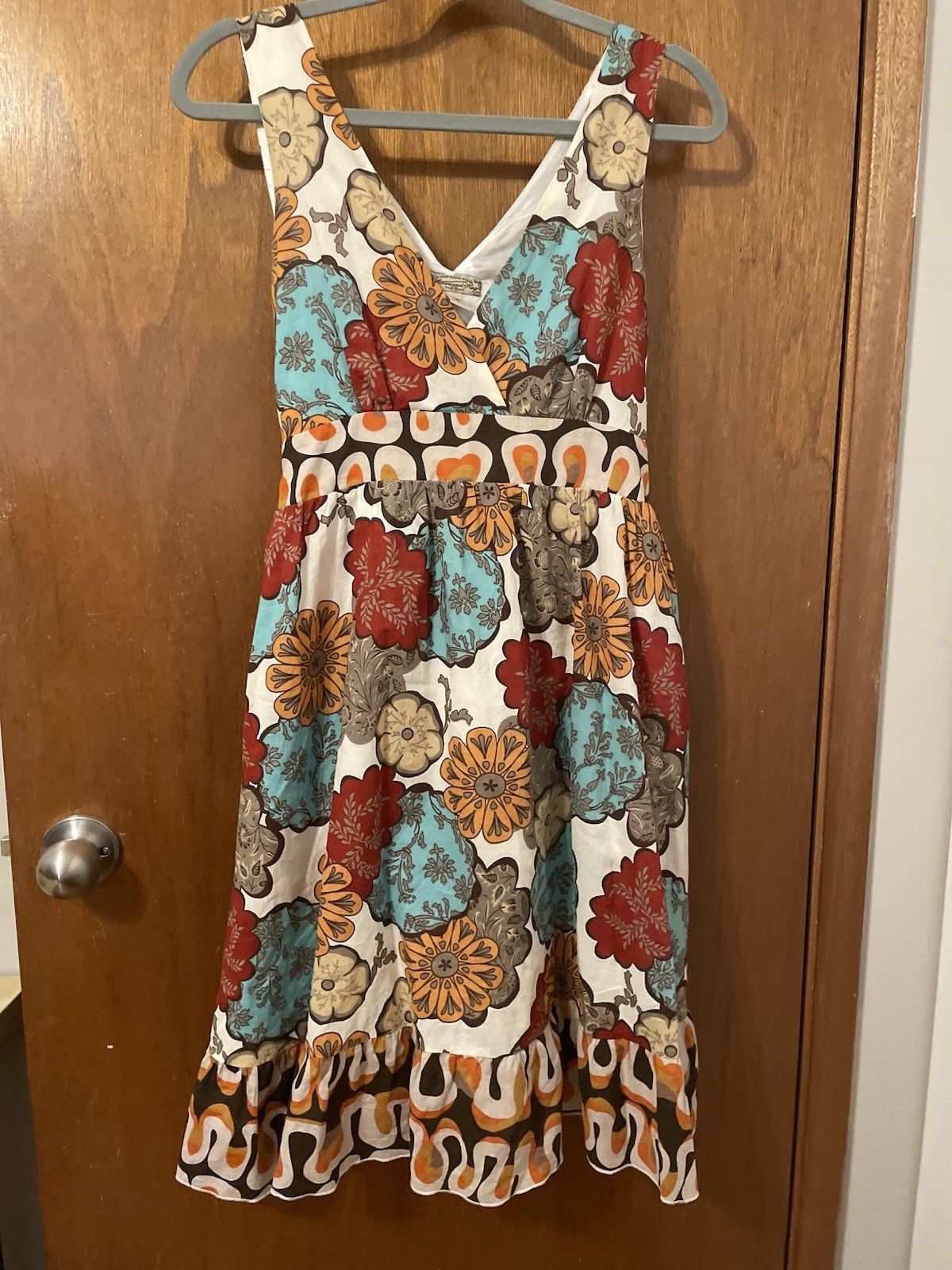 American Rag Dress Size M Lined Cotton Tie Back Empire Waist Comfy Flattering