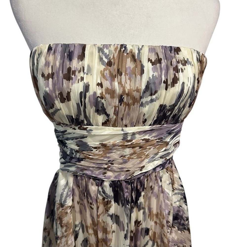 BCBGMaxAzria Strapless Floral 100% Silk Dress Lavender Cream Cocktail Formal 8