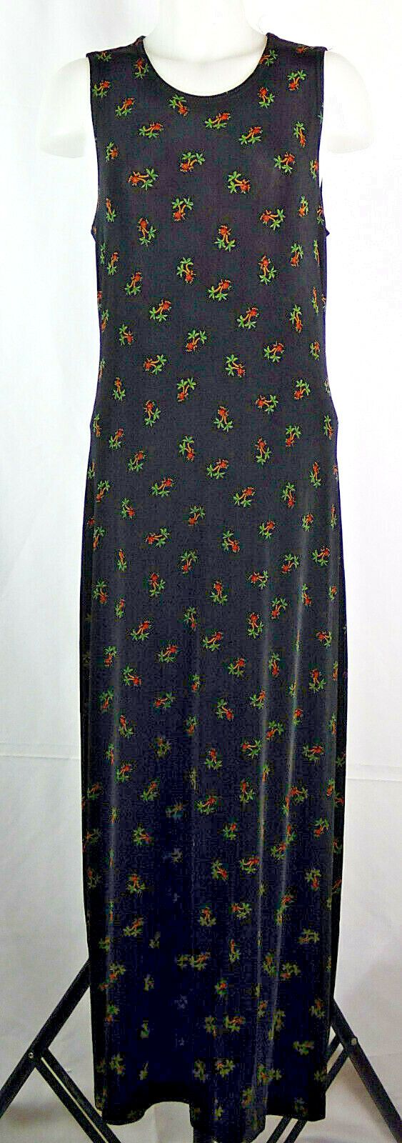 Coldwater Creek Black Acetate Blend Sleeveless Maxi Dress w/Palm Tree Print M