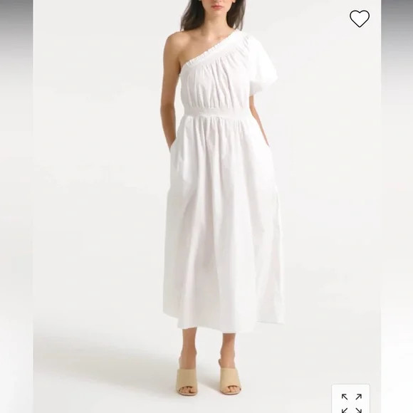 J. Crew Size Medium White Smocked Cotton Poplin One Shoulder Dress BR403