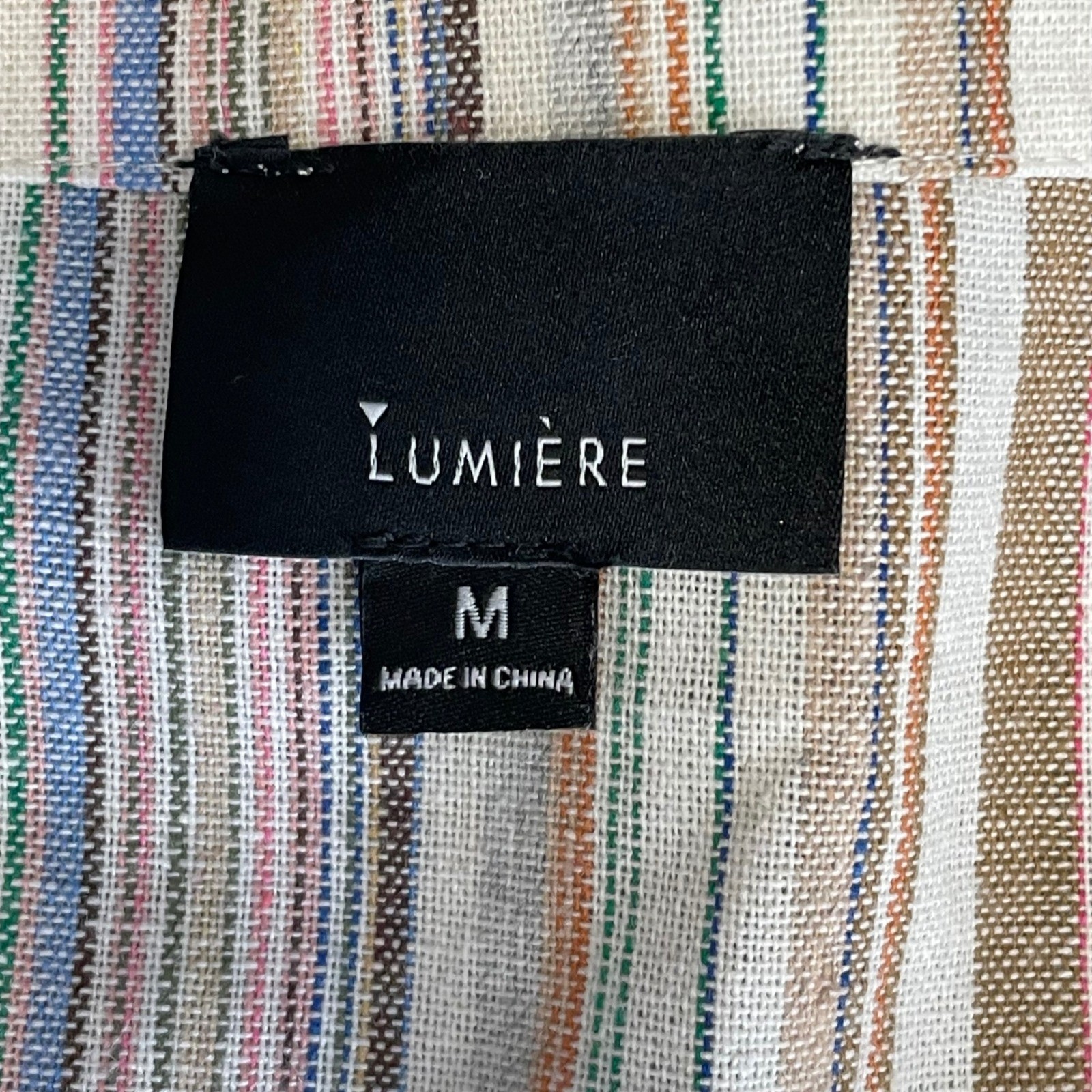 LUMIERE Striped Tie Front Midi Dress Women’s Size M Linen Cotton Blend