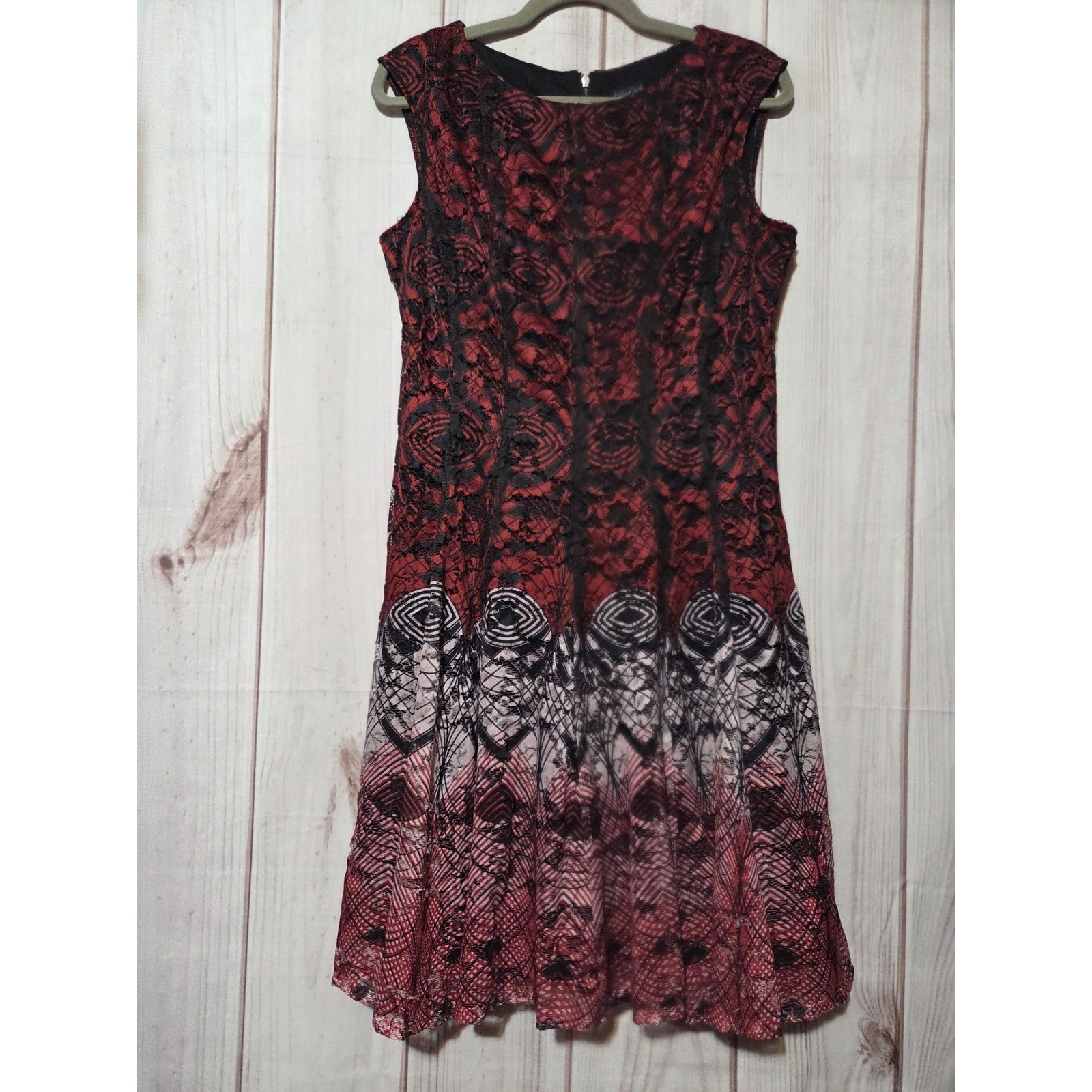 Gabby Skye Scarlet Red Black Lace Fit & Flare Dress NWT 12 Knee Length