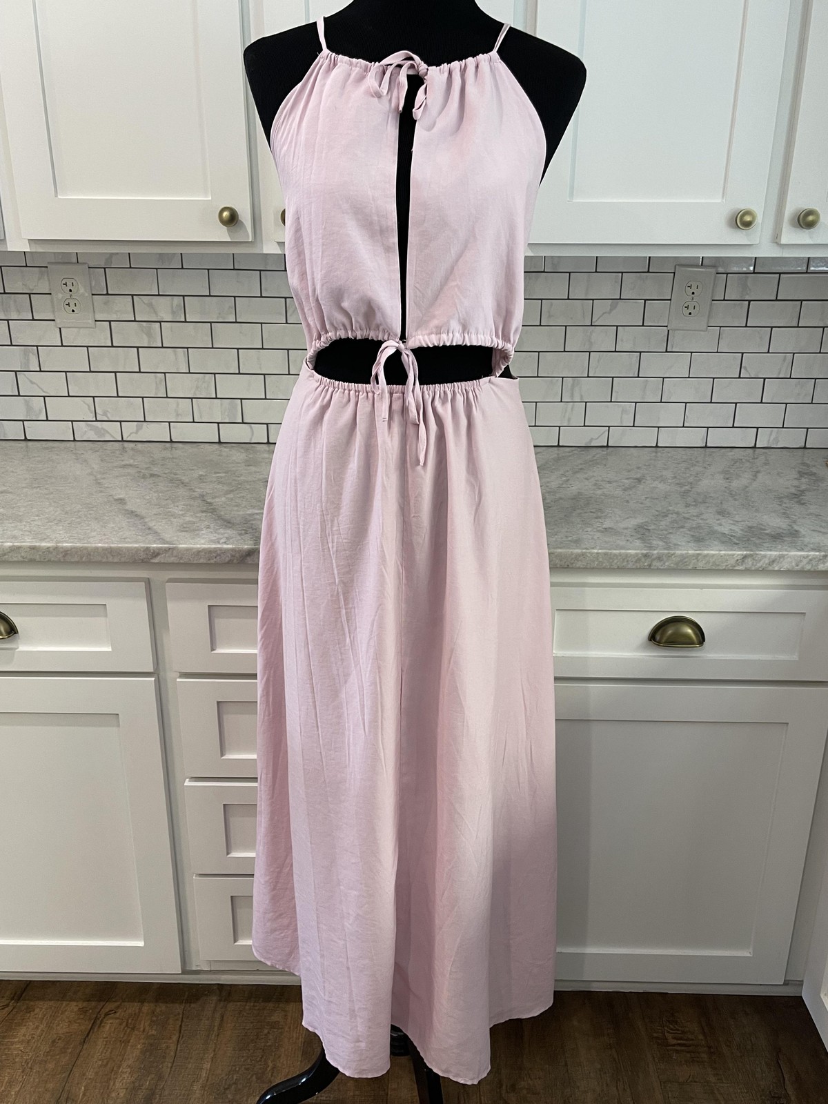 BTFBM Dress Womens Small Pink Cutout Halter Maxi Sundress Lined Side Slit NWT