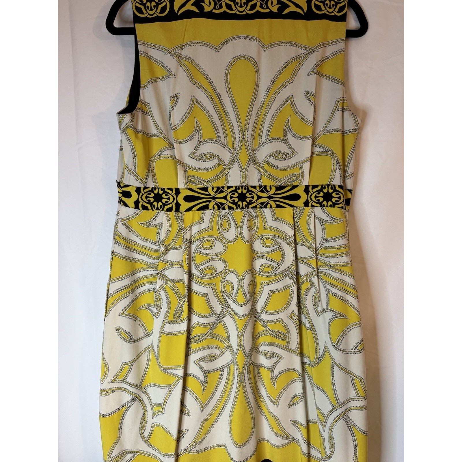 Nicole Miller Collection Yellow Silk Blend Geometric Print Button Front Dress L