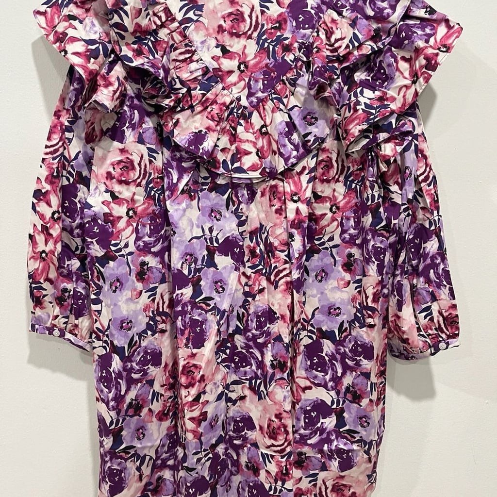 Something Navy Floral Ruffle Print Shift Dress Size Large